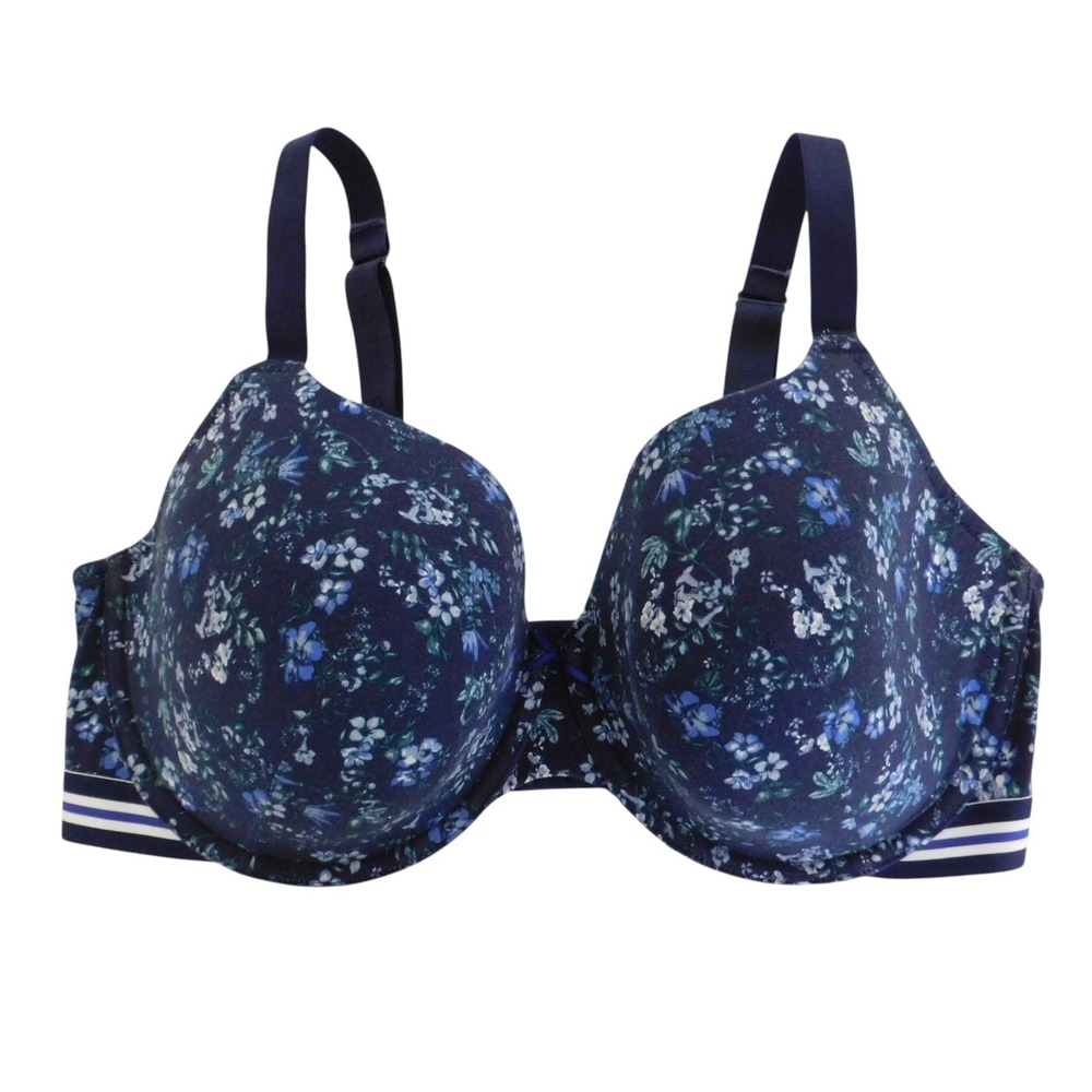 Cacique Bra 40F or 40DDD Navy Blue Floral Balconette Underwire